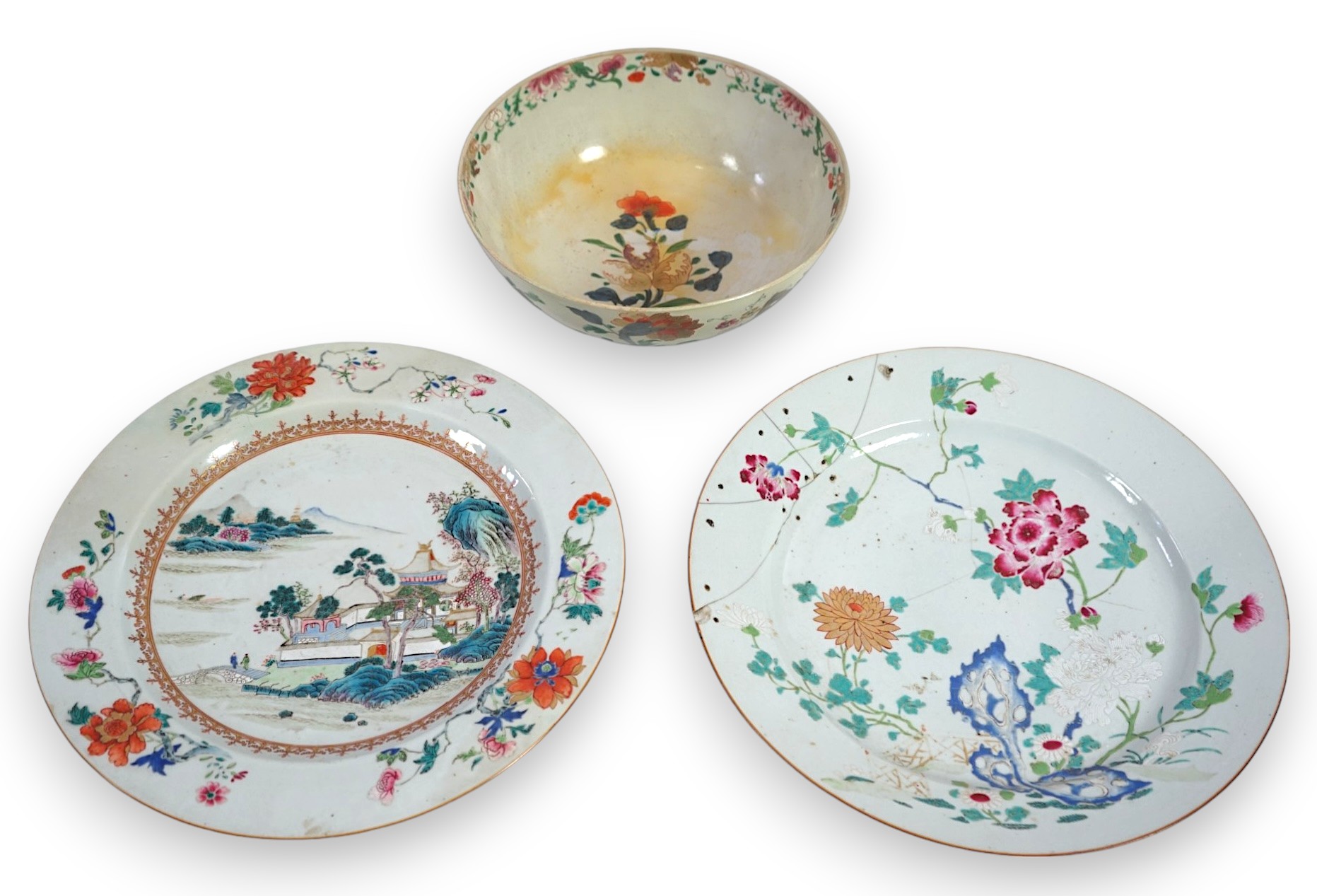 A Chinese famille rose ‘landscape’ dish, Qianlong